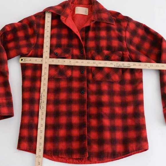 Vintage 70S Red & Black Buffalo Plaid Gorpcore Flannel Lined Button Up Shacket M - Picture 4 of 16